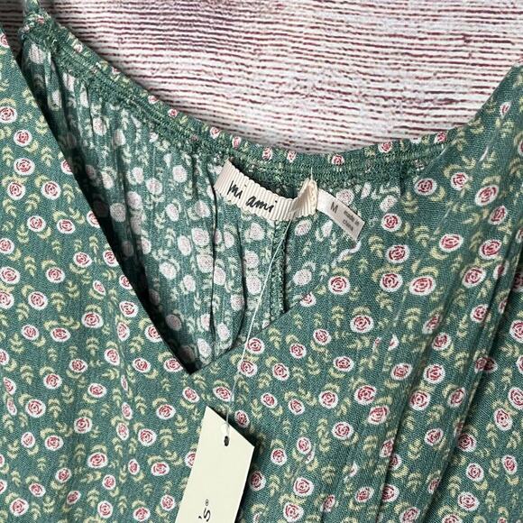 Francesa's Miami Green Floral Rose Cami Girly Cottage Cowgirl Top Medium New - Picture 11 of 14